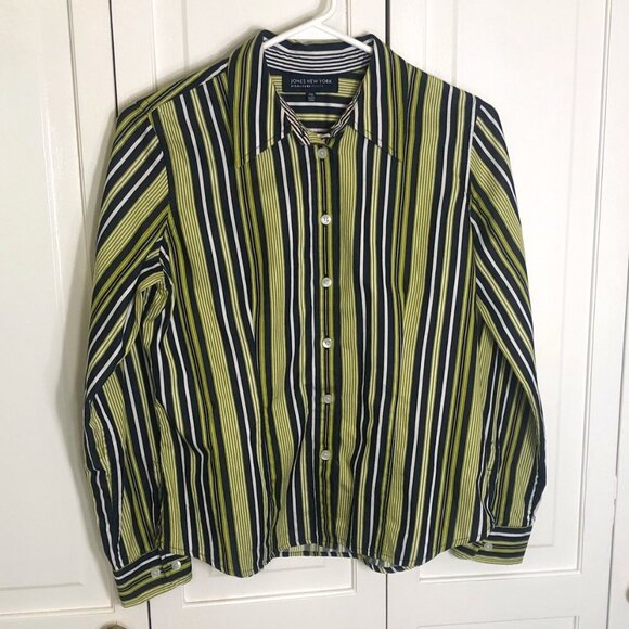 Jones New York Tops - Jones New York Signature Blouse Petite Medium 100% Cotton Striped Button Up Top